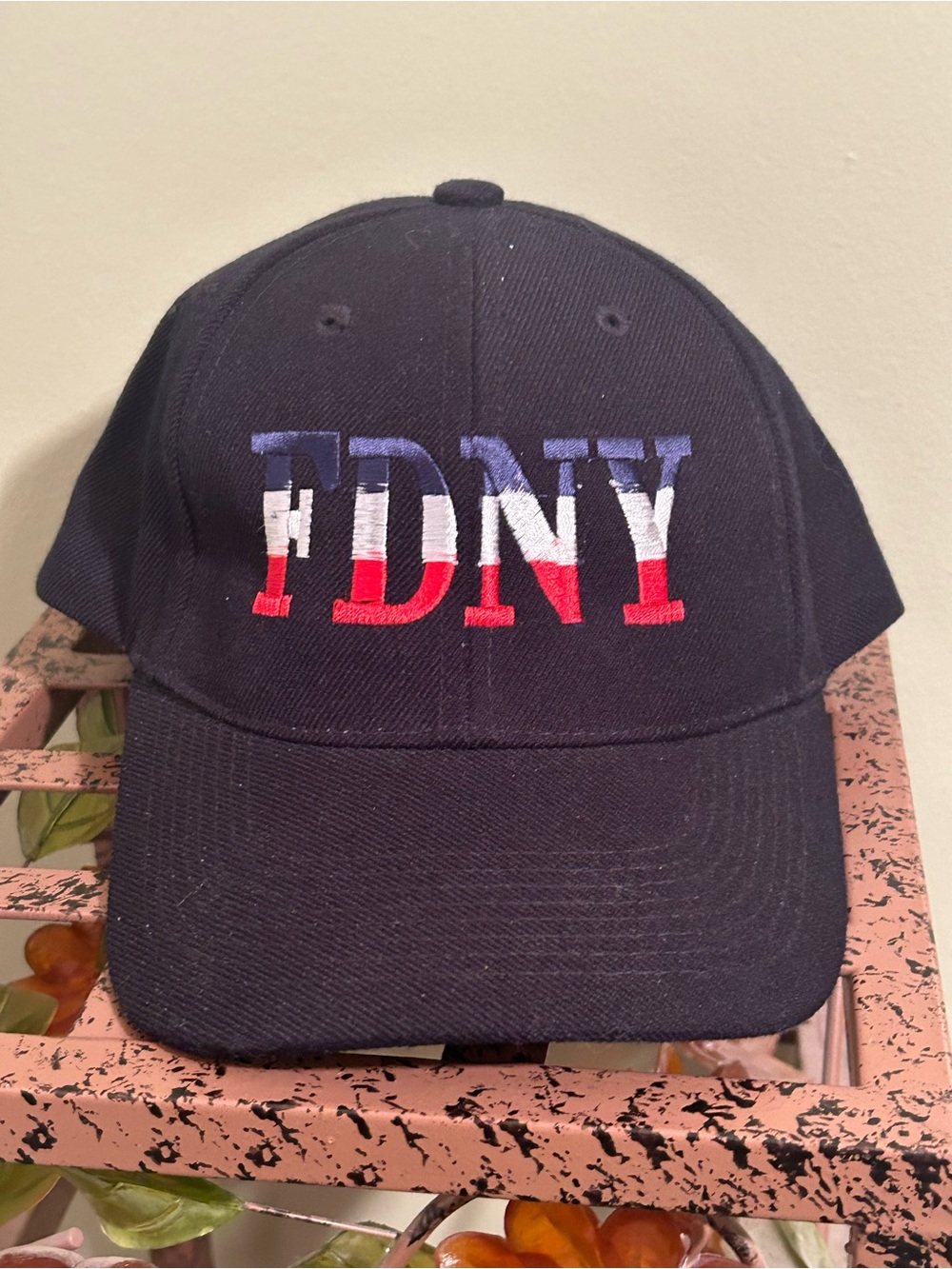 FDNY Baseball Cap Hat Navy Blue Embroidered Patriotic American Flag Adjustable